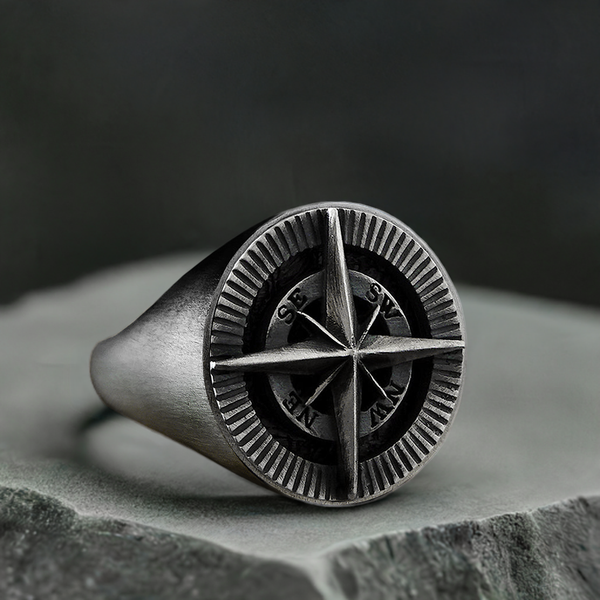 compass men's ring silver