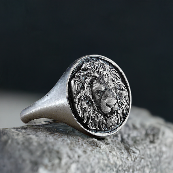 Lion Sterling Silver Men's Signet Ring Designer Jewelry