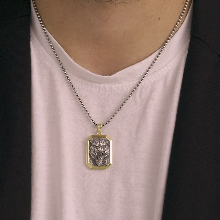 Tiger Necklace Sterling Silver Pendant with Gold Frame