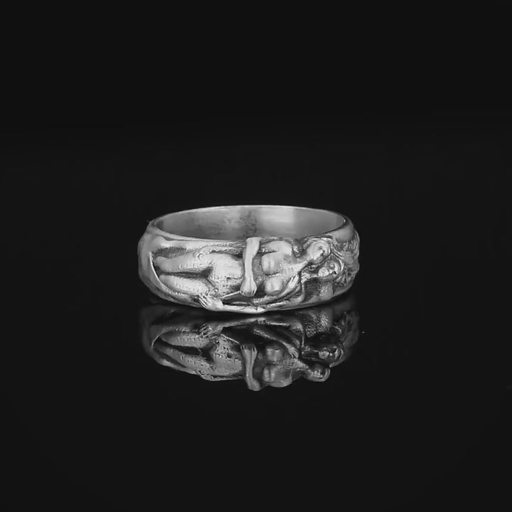 925 Sterling Silver Lovers Ring Hugging Romantic Couple Band